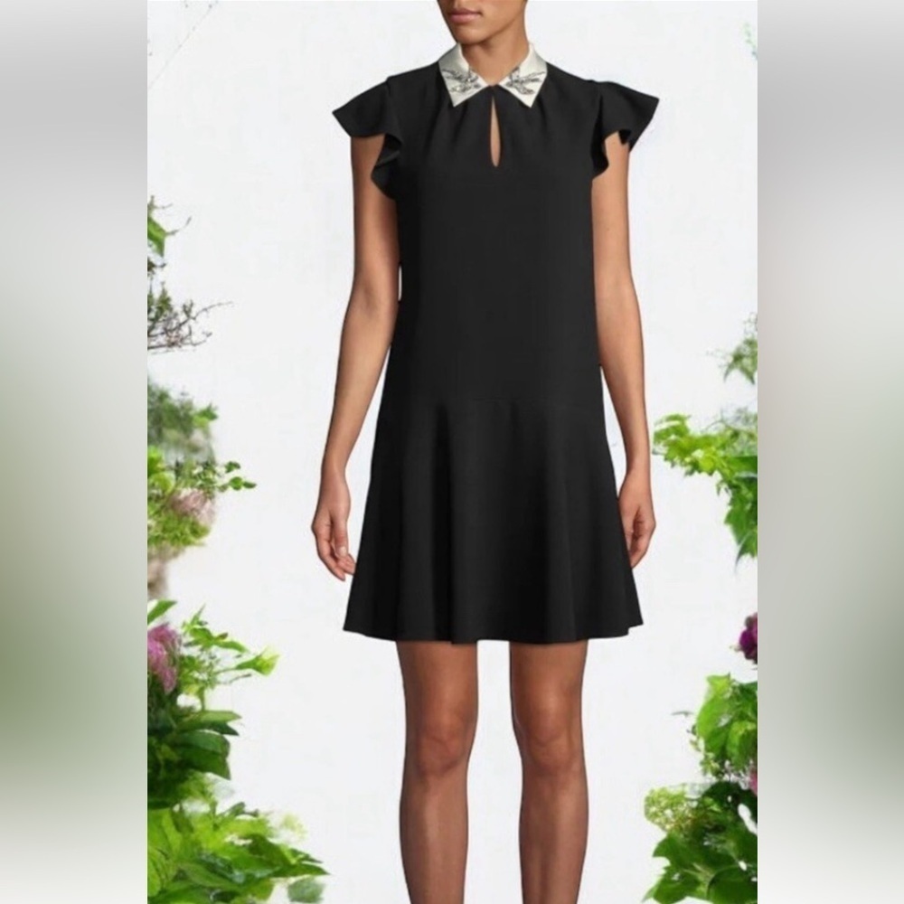 Rebecca Taylor Black Embellished Bird Collar Dress‎ Size 2